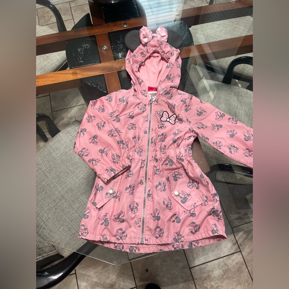 Pink Hooded Mini Mouse Jacket with Bow Print and ears